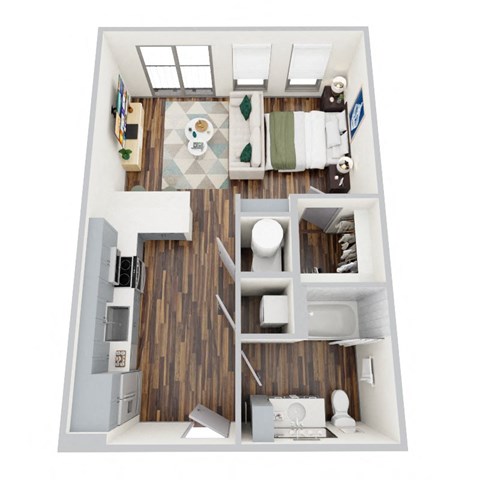 Floor plan for studio, 1 bath, 600 sqft